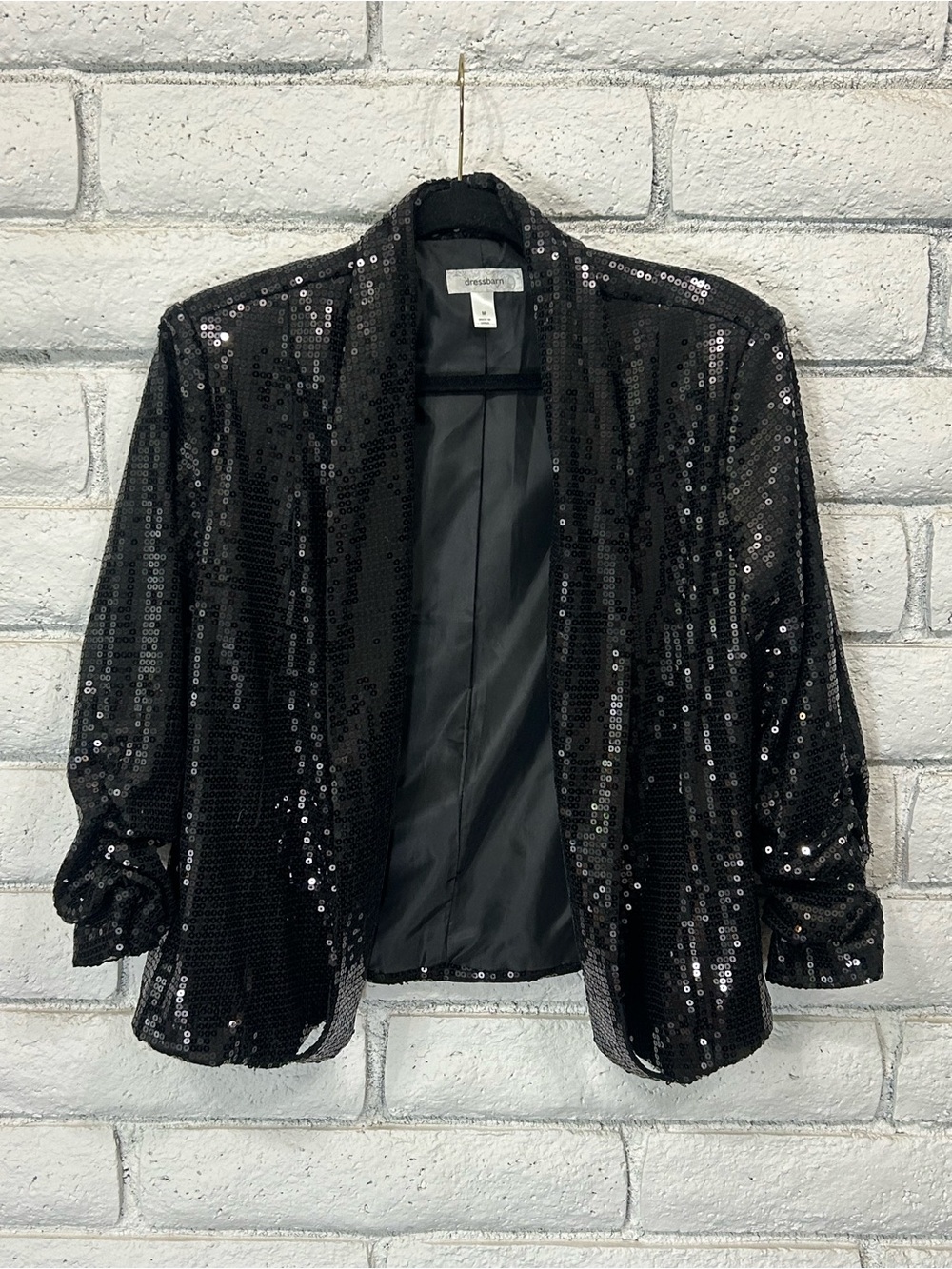 Dressbarn Black Sequin Open Front Blazer Jacket Women's Medium Party